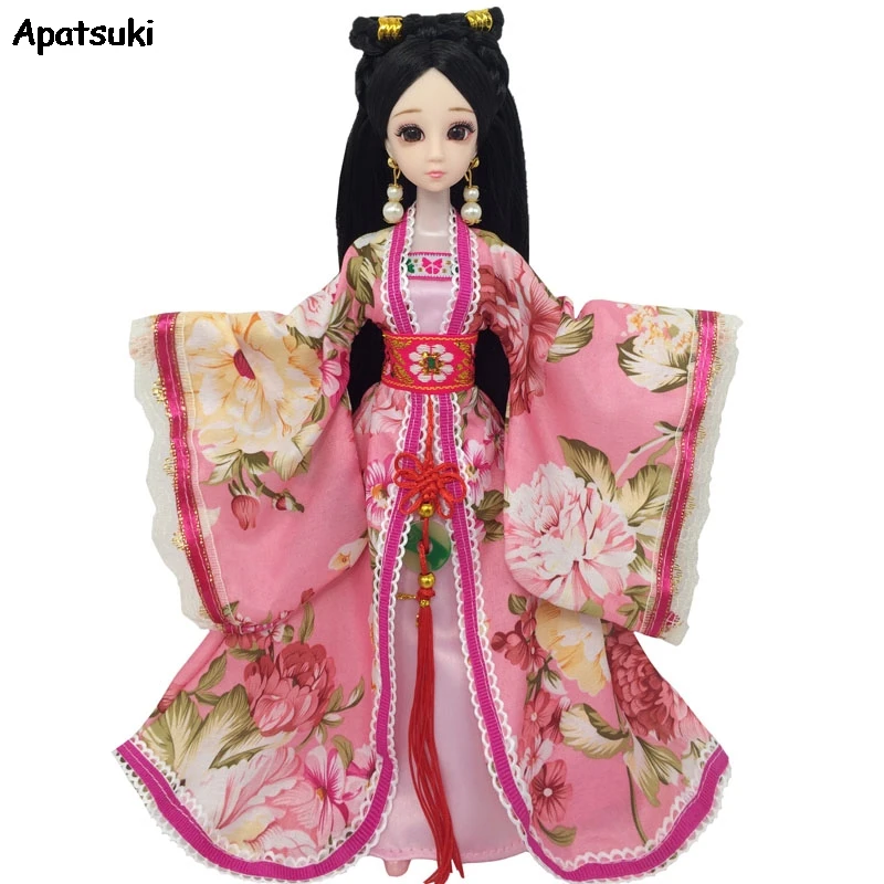 Vestido de festa vermelho chinês para boneca barbie, roupas com